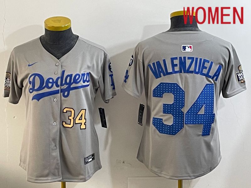 Women Los Angeles Dodgers 34 Valenzuela Grey Game 2024 Nike MLB Jersey style 12052